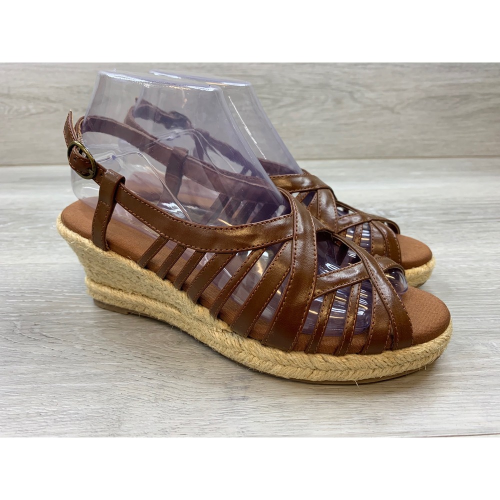 Naturalizer Brewster Brown Metallic Espadrille Wedge Sandals 7 Casual Shoes